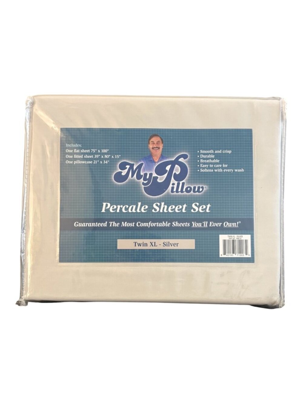 My Pillow Percale 3 Piece Sheet Set Twin XL Brand New Silver